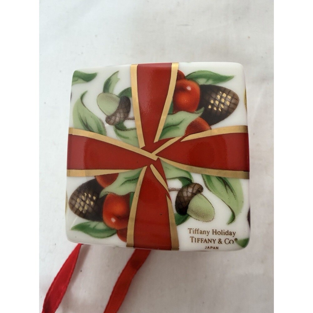 Tiffany Holiday Gift Box and Bow Christmas Holiday Ornament Bone China Porcelain - Picture 4 of 12
